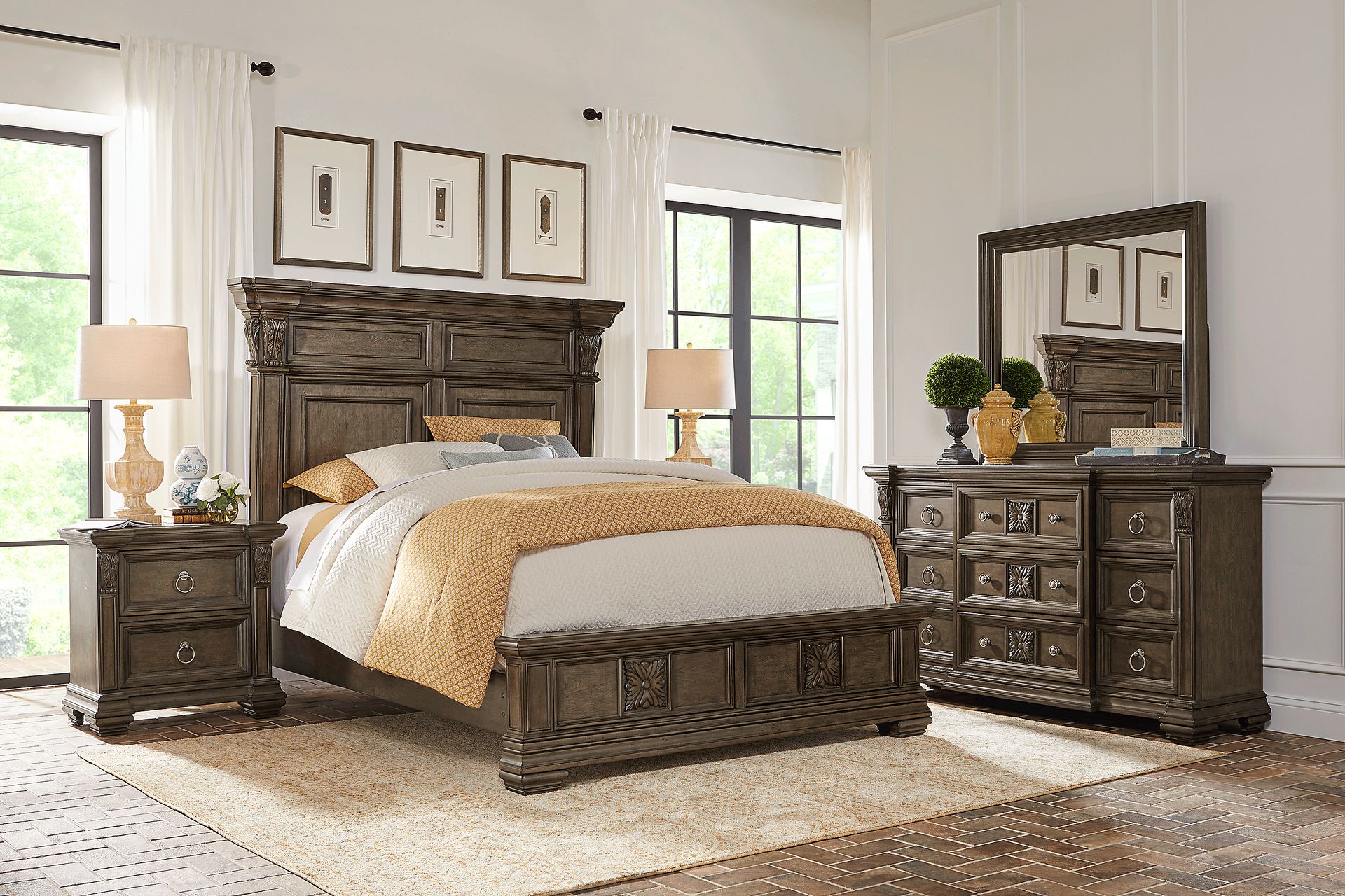 Marcelle Brown 5 Pc Queen Panel Bedroom - Image 1