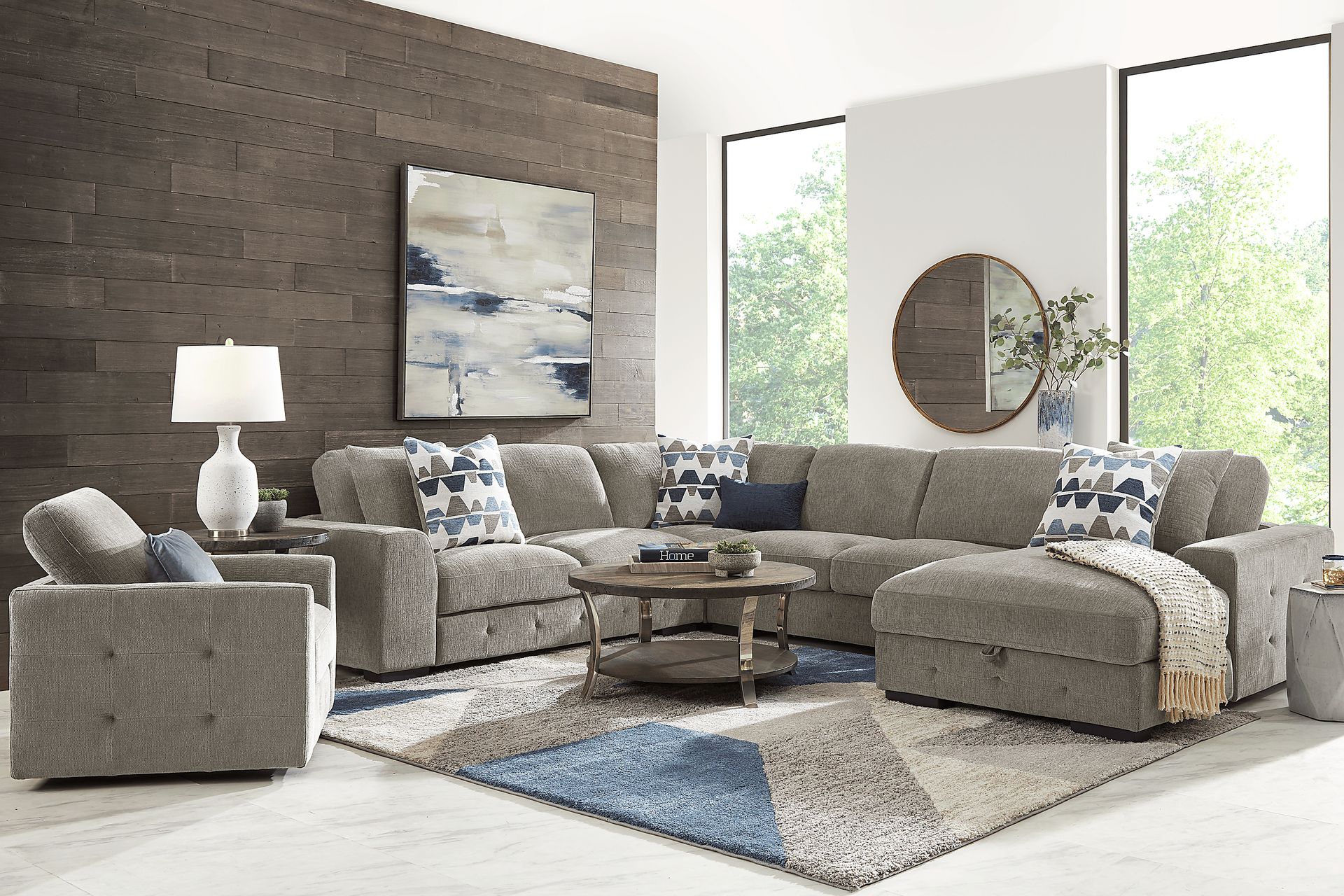 Marcola Mocha Brown Woven 4 Pc Right Arm Chaise Sectional | Rooms