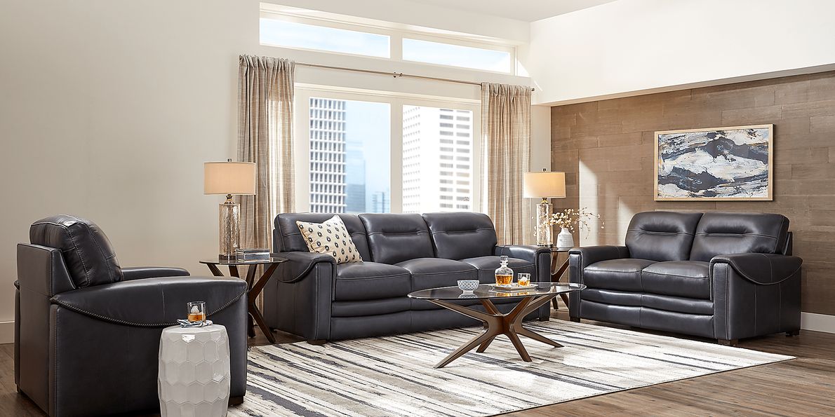 Margallo 3 Pc Blue Leather Living Room Set With Sofa, Loveseat, Chair