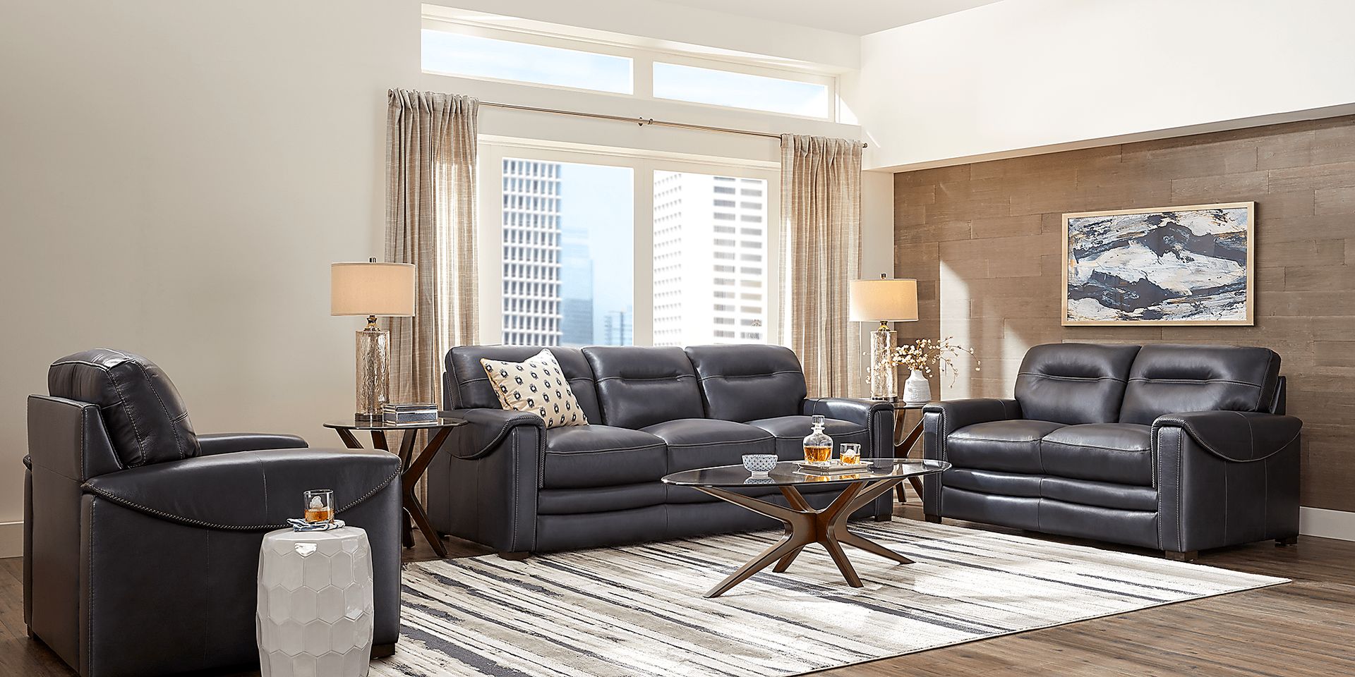 Margallo Blue Leather 5 Pc Living Room - Image 1