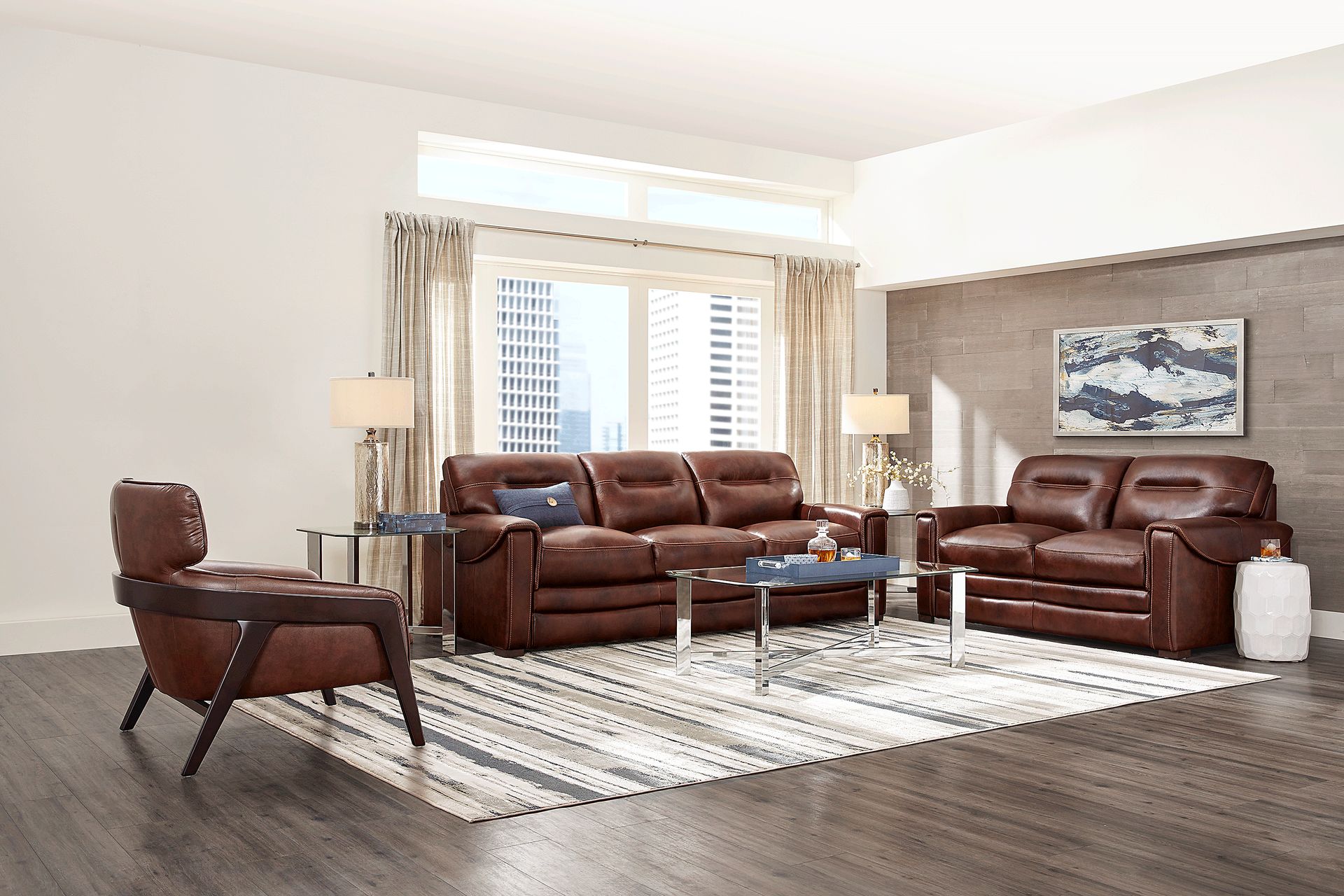 Margallo Brown Leather Sofa - Image 2