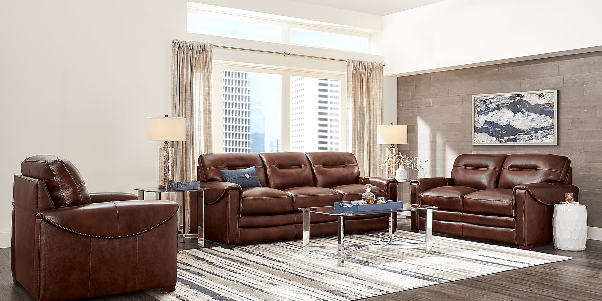 Margallo Brown Leather 7 Pc Living Room - Image 1