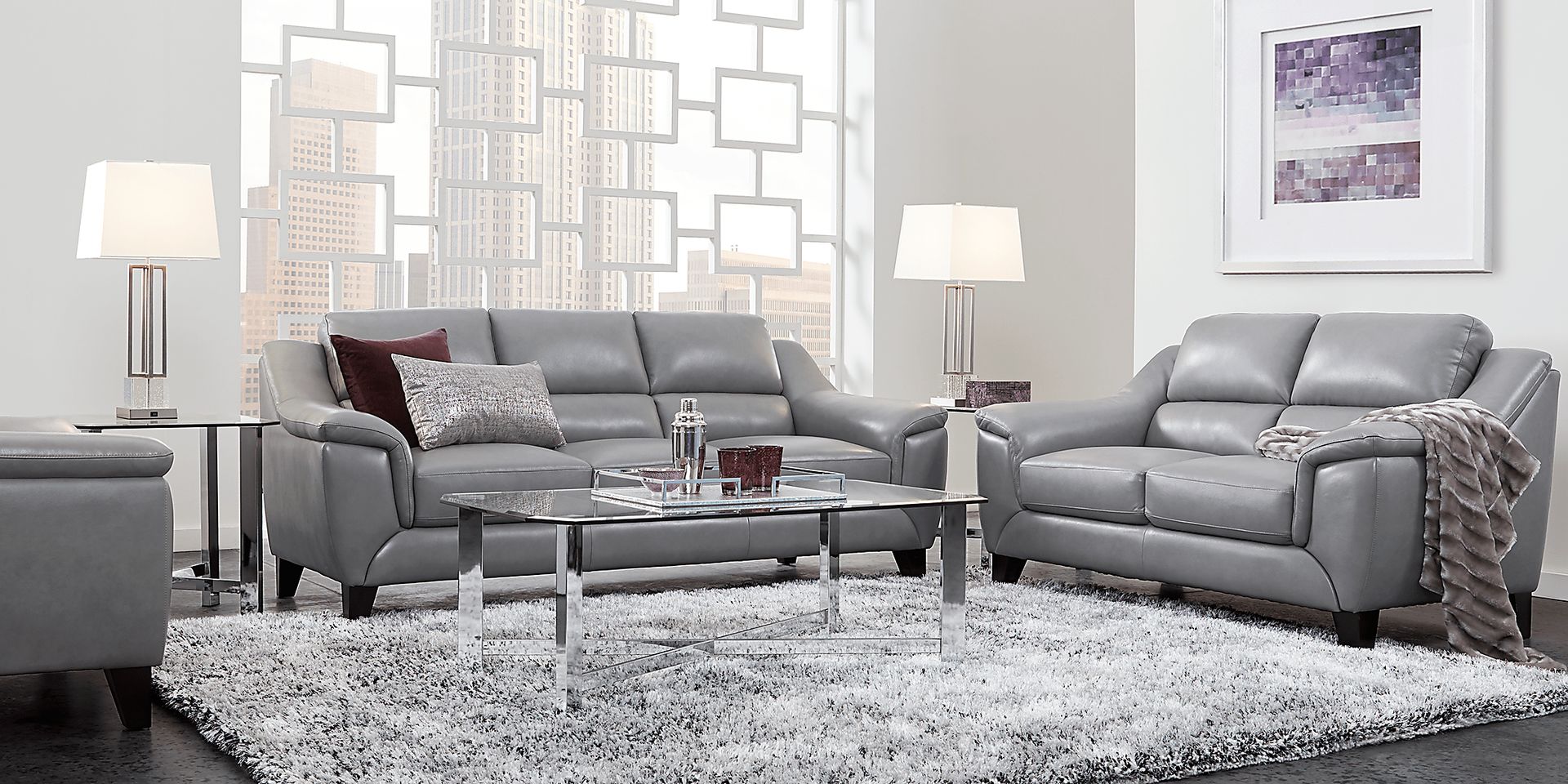 Marielle Gray Leather 3 Pc Living Room - Image 1