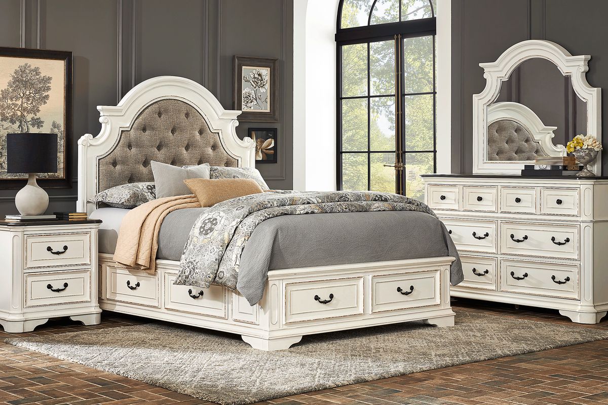 Marien Park 5 Pc White Colors,White Polyester Fabric Queen Bedroom Set ...