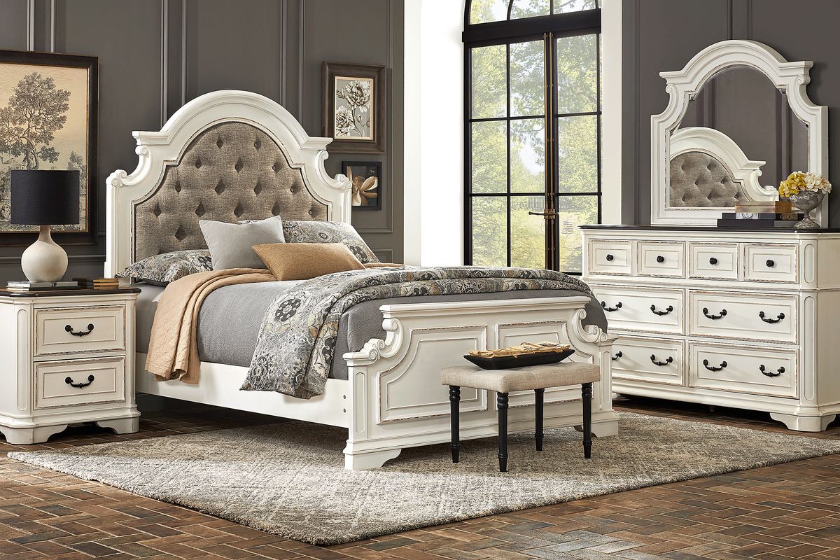 Marien Park 5 Pc White Colors,White Polyester Fabric Queen Bedroom Set ...