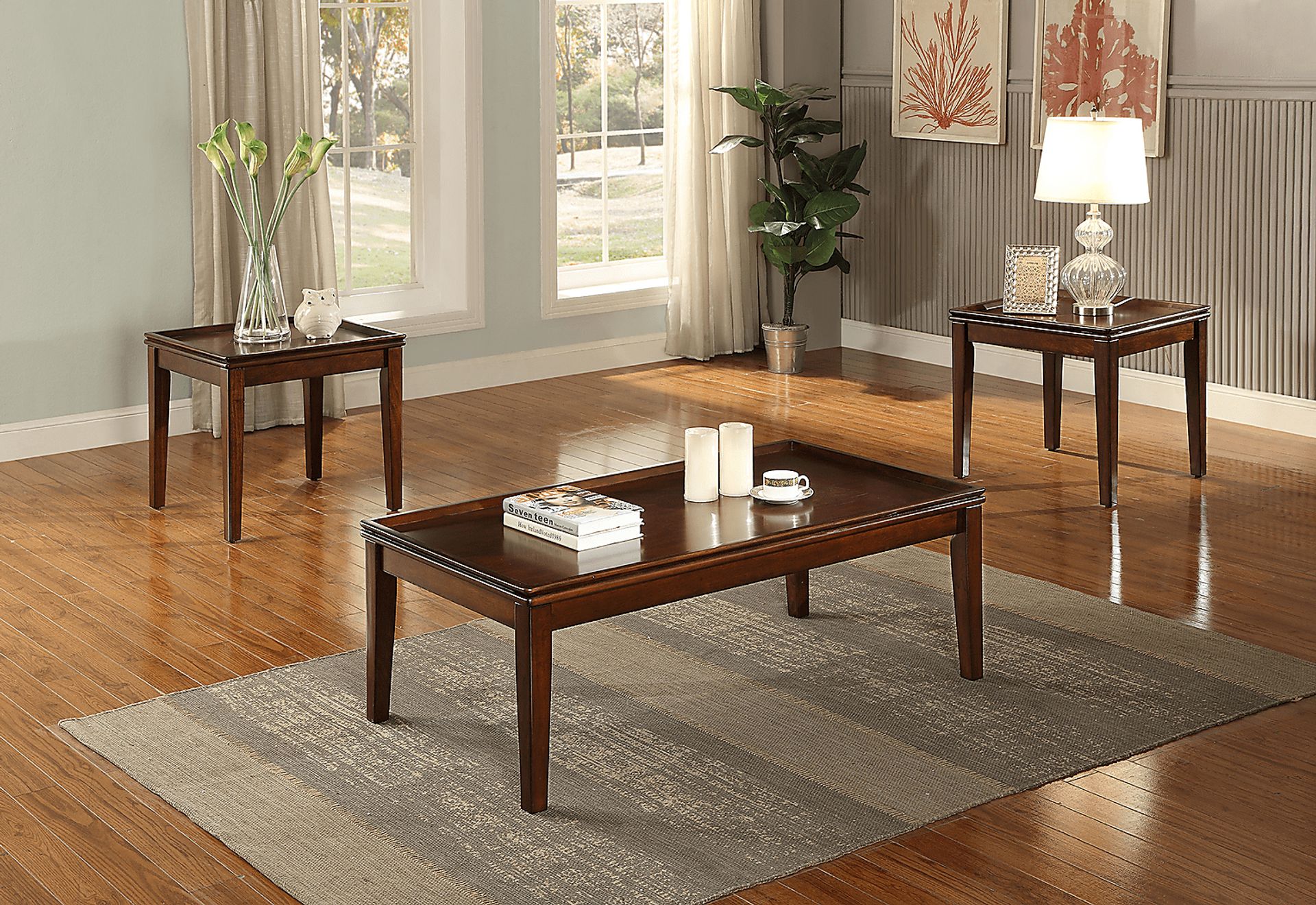 Mariska Brown Cherry 3 Pc Table Set - Image 2