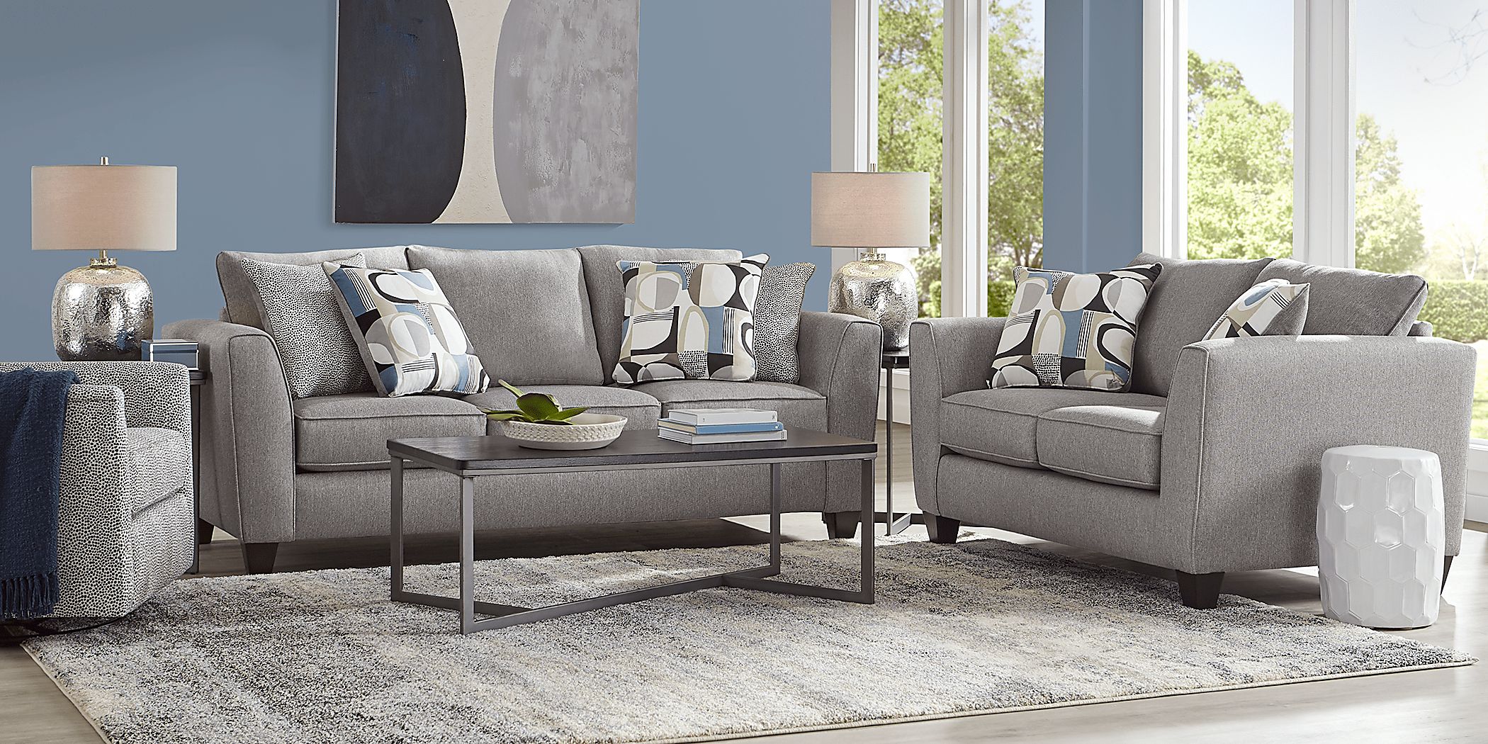 Marisol Bay 7 Pc Dark Gray Woven Sleeper Living Room Set With