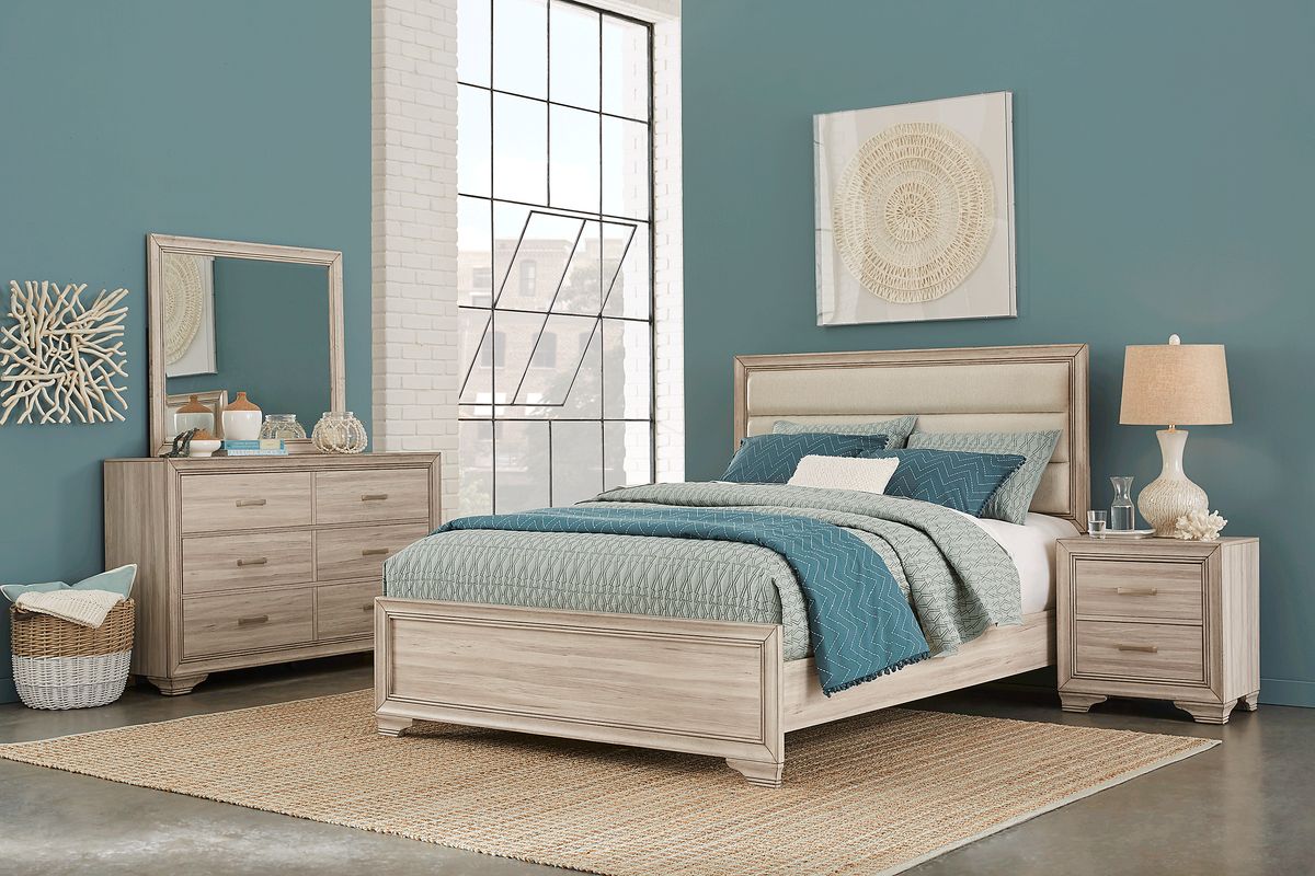 Marlow 5 Pc Natural Light Wood Queen Bedroom Set With Dresser, Mirror