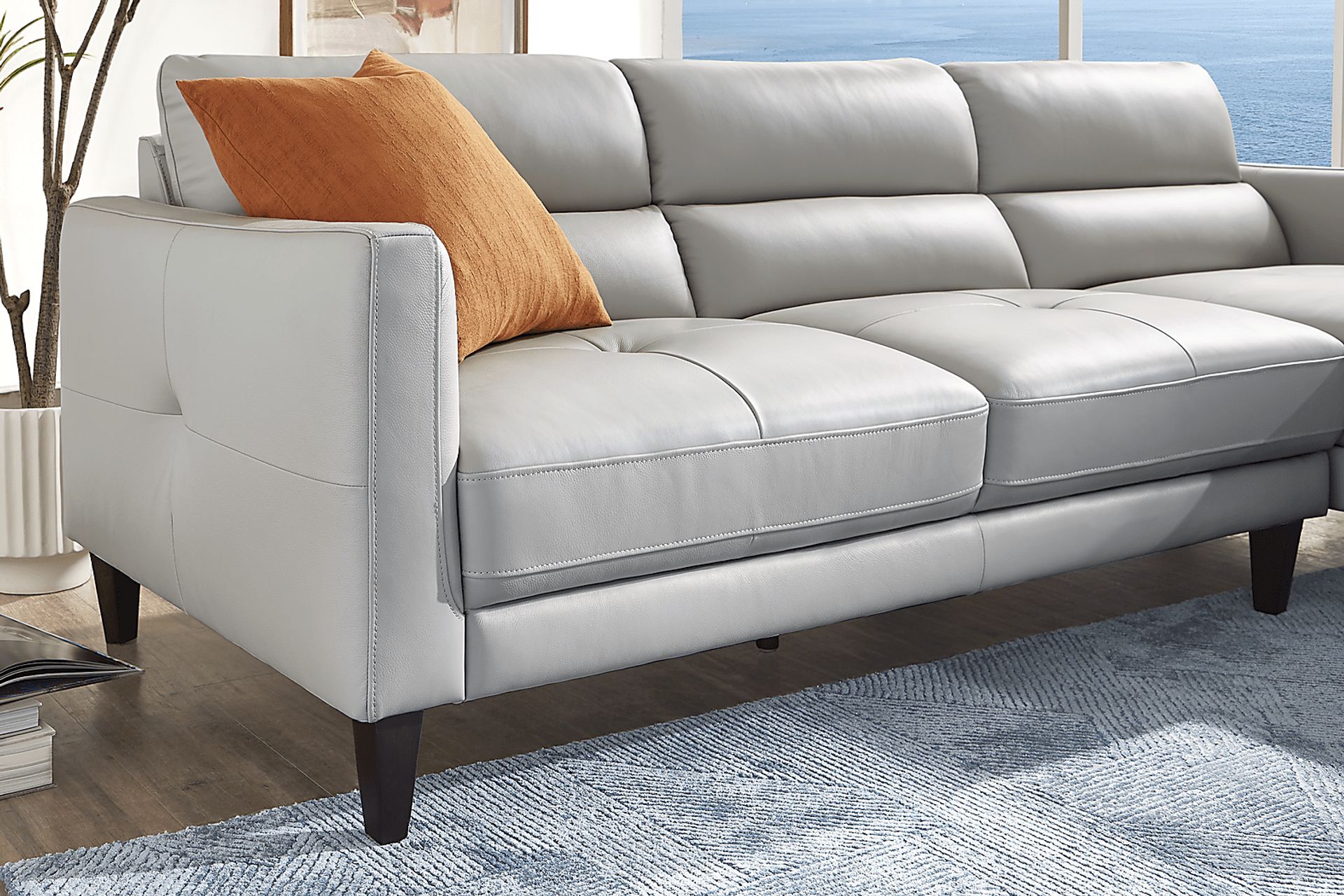 Marotta Light Gray Leather 2 Pc Sectional - Image 6