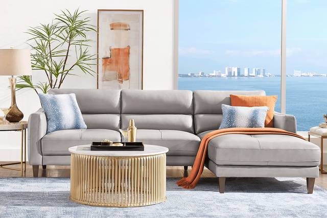 Marotta Light Gray Leather 2 Pc Sectional - Thumbnail - Image 2