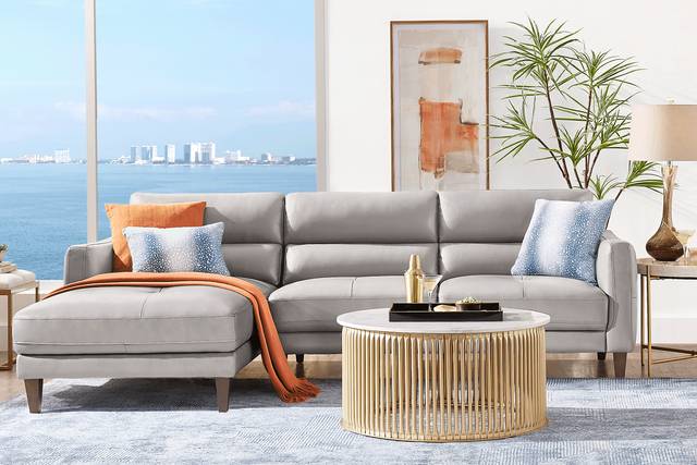 Marotta Light Gray Leather 2 Pc Sectional - Thumbnail - Image 2