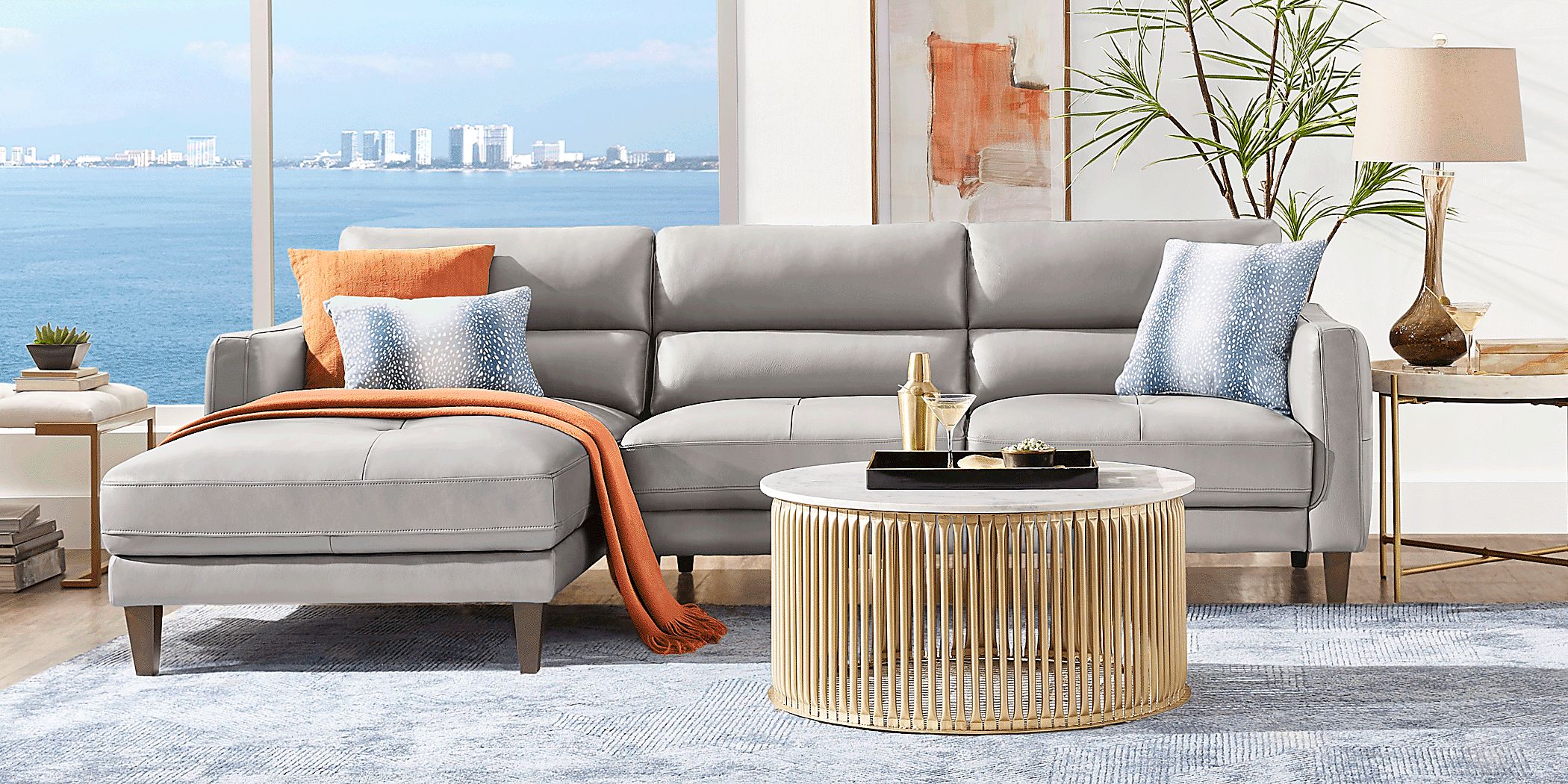 Marotta Light Gray Leather 2 Pc Left Arm Chaise Sectional Marotta Light Gray Leather 2 Pc Left Arm Chaise Sectional