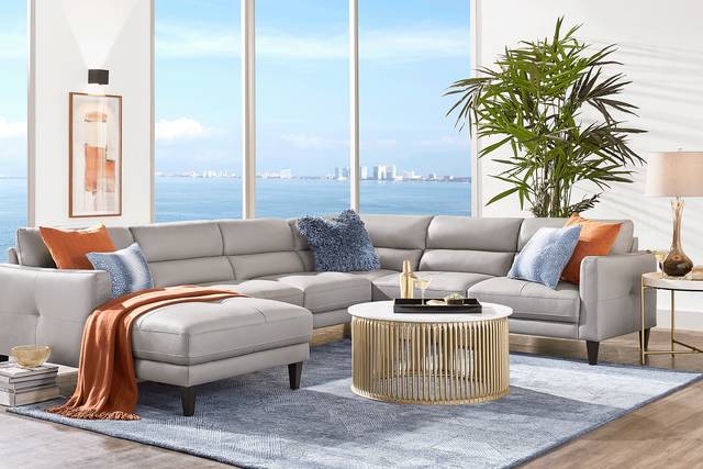 Marotta Light Gray Leather 4 Pc Sectional - Thumbnail - Image 2