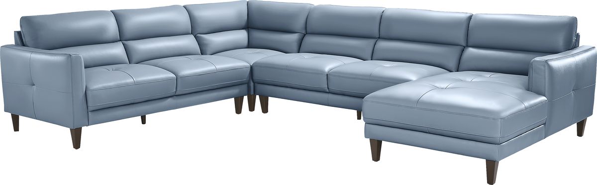 Marotta Ocean Blue Leather 4 Pc Right Arm Chaise Sectional | Rooms to Go