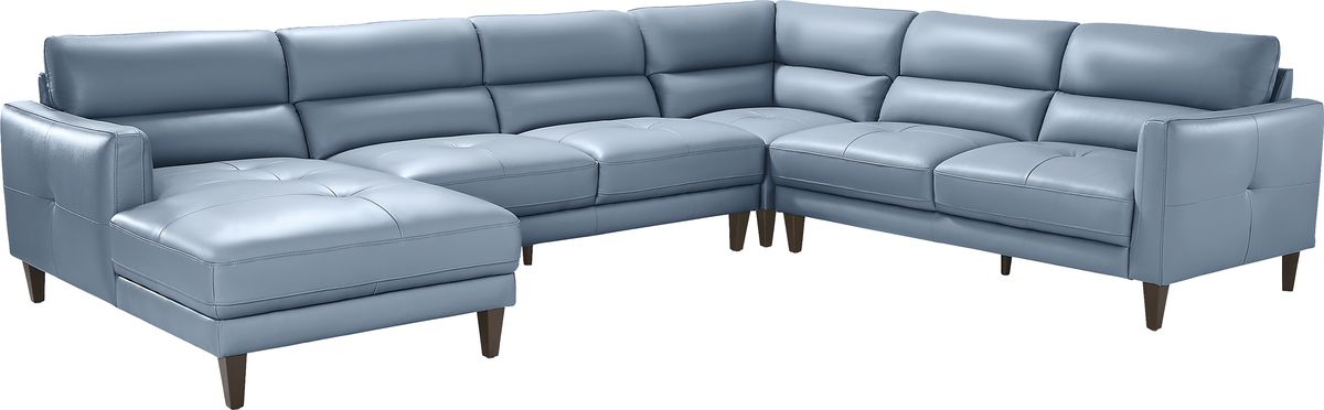 Marotta 7 Pc Ocean Blue Leather Living Room Set With 4 Pc Left Arm ...