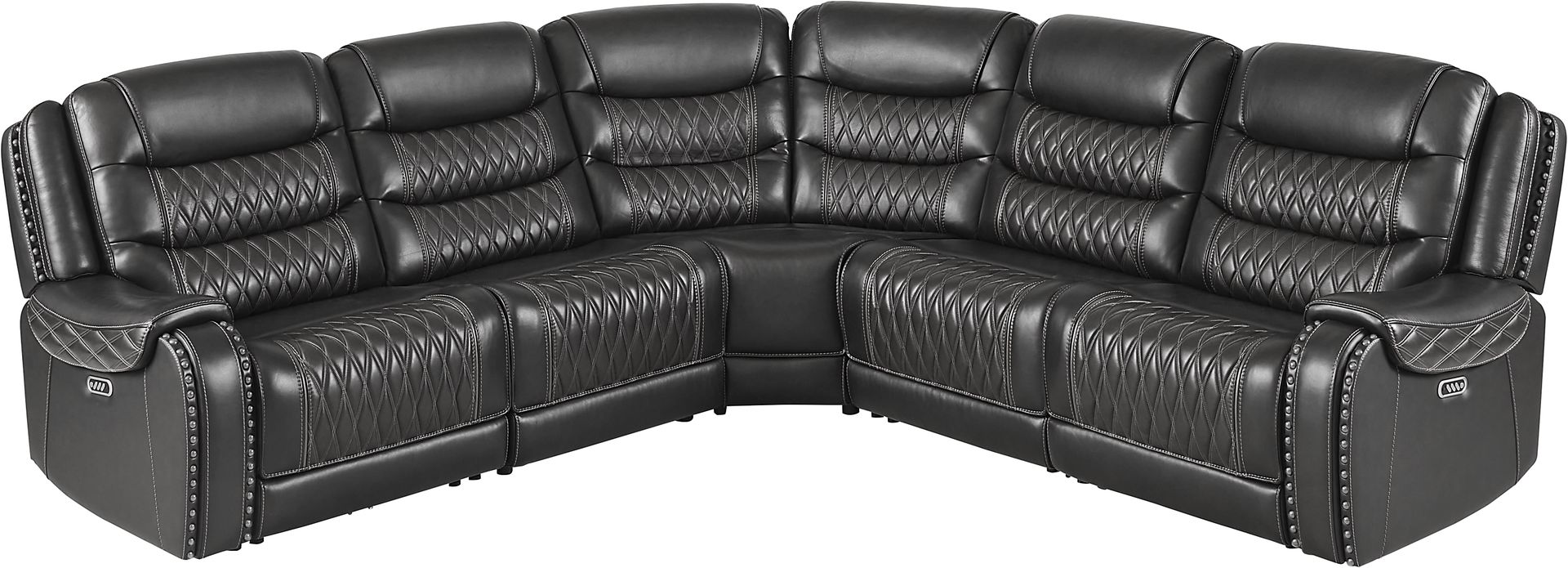 Marquee Black Leather 5 Pc Triple Power Reclining Sectional - Image 3