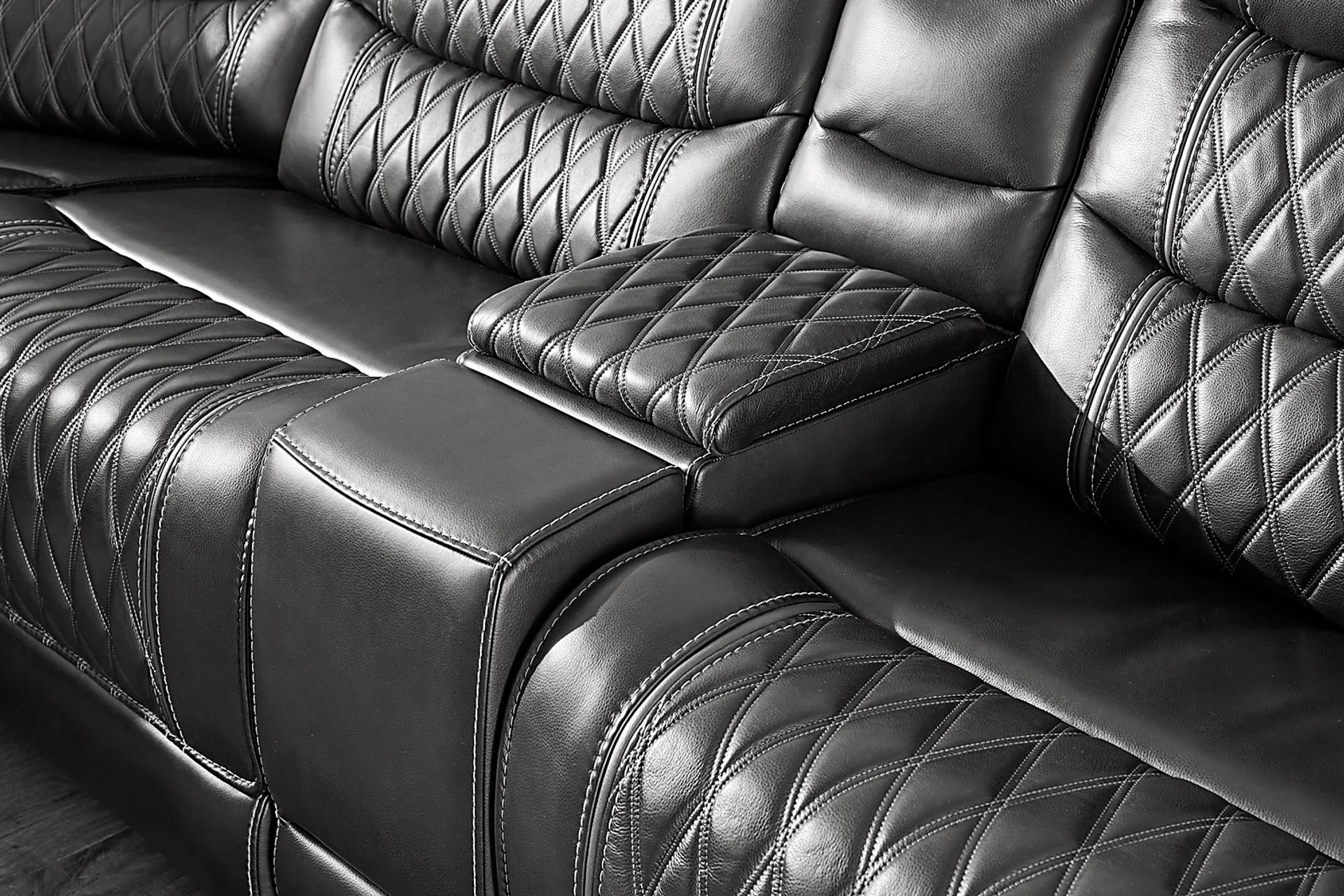 Marquee Black Leather 6 Pc Triple Power Reclining Sectional - Image 9
