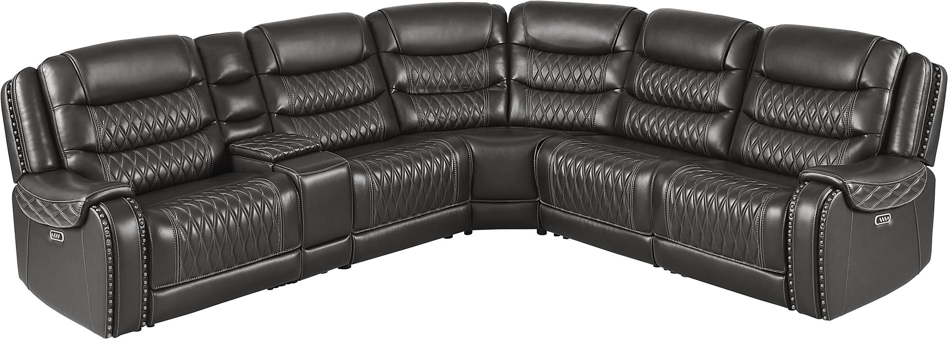 Marquee Black Leather 6 Pc Triple Power Reclining Sectional - Image 3