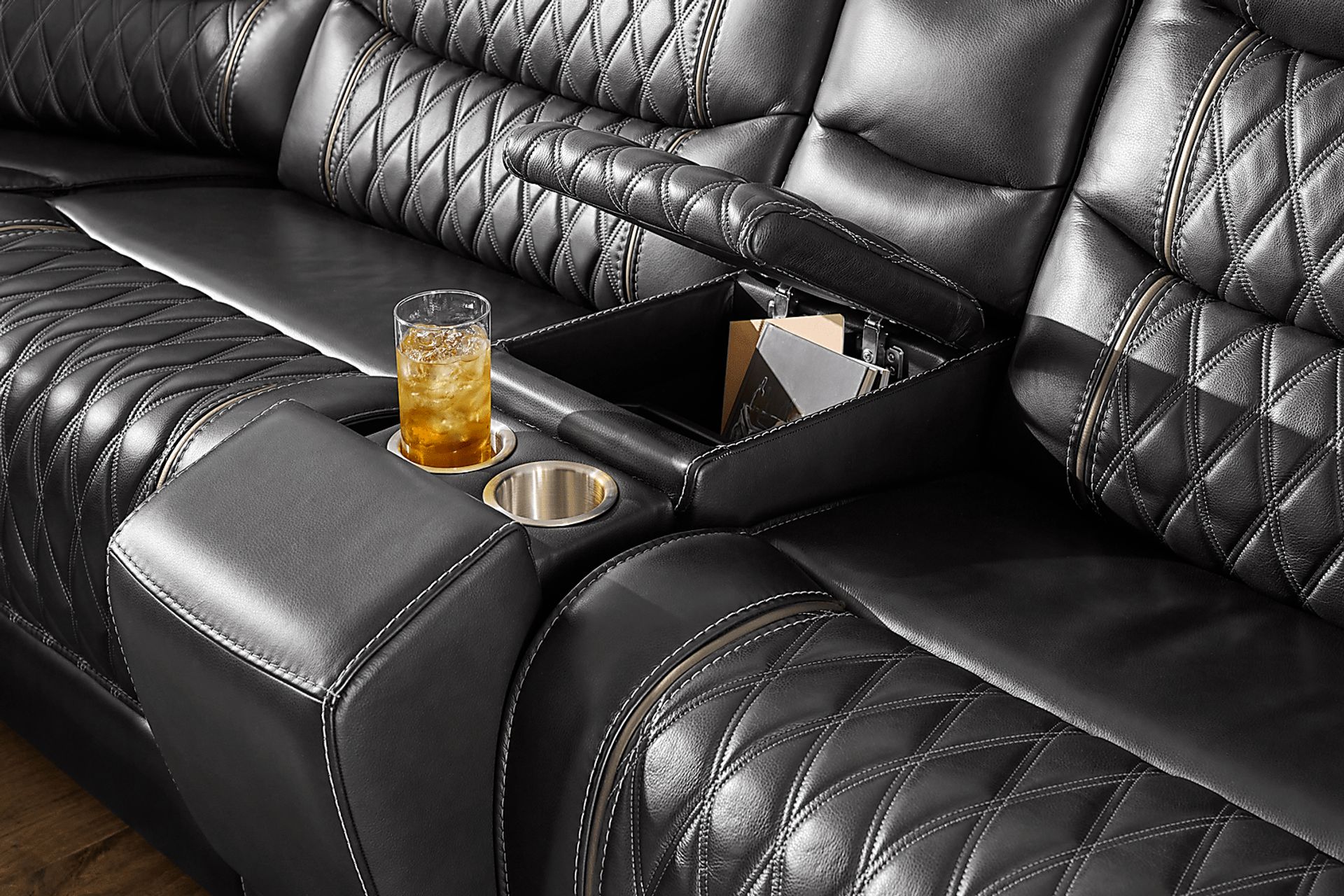 Marquee Black Leather 6 Pc Triple Power Reclining Sectional - Image 8