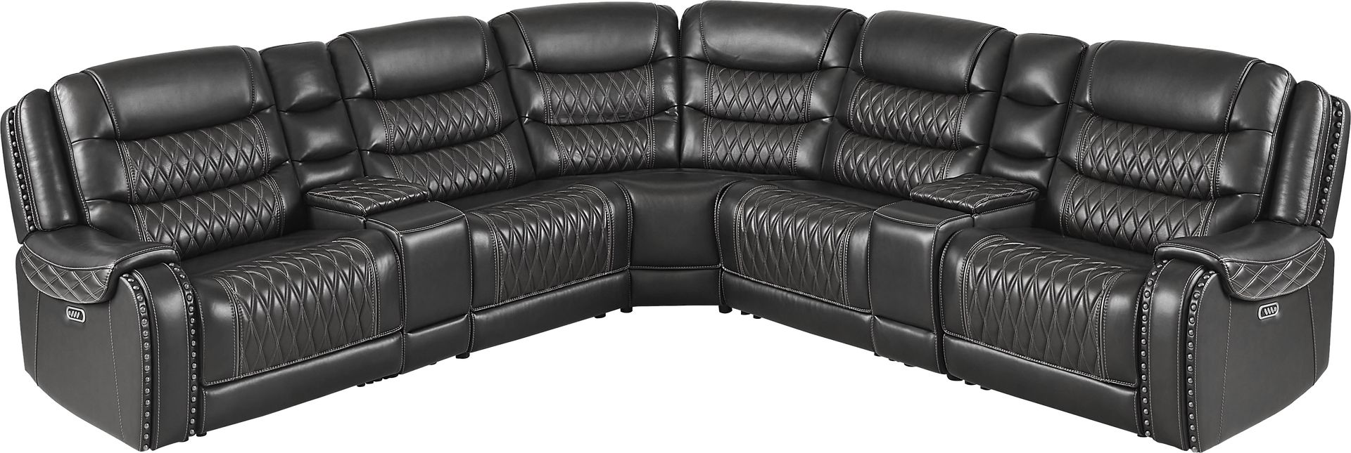 Marquee Black Leather 7 Pc Triple Power Reclining Sectional - Image 3