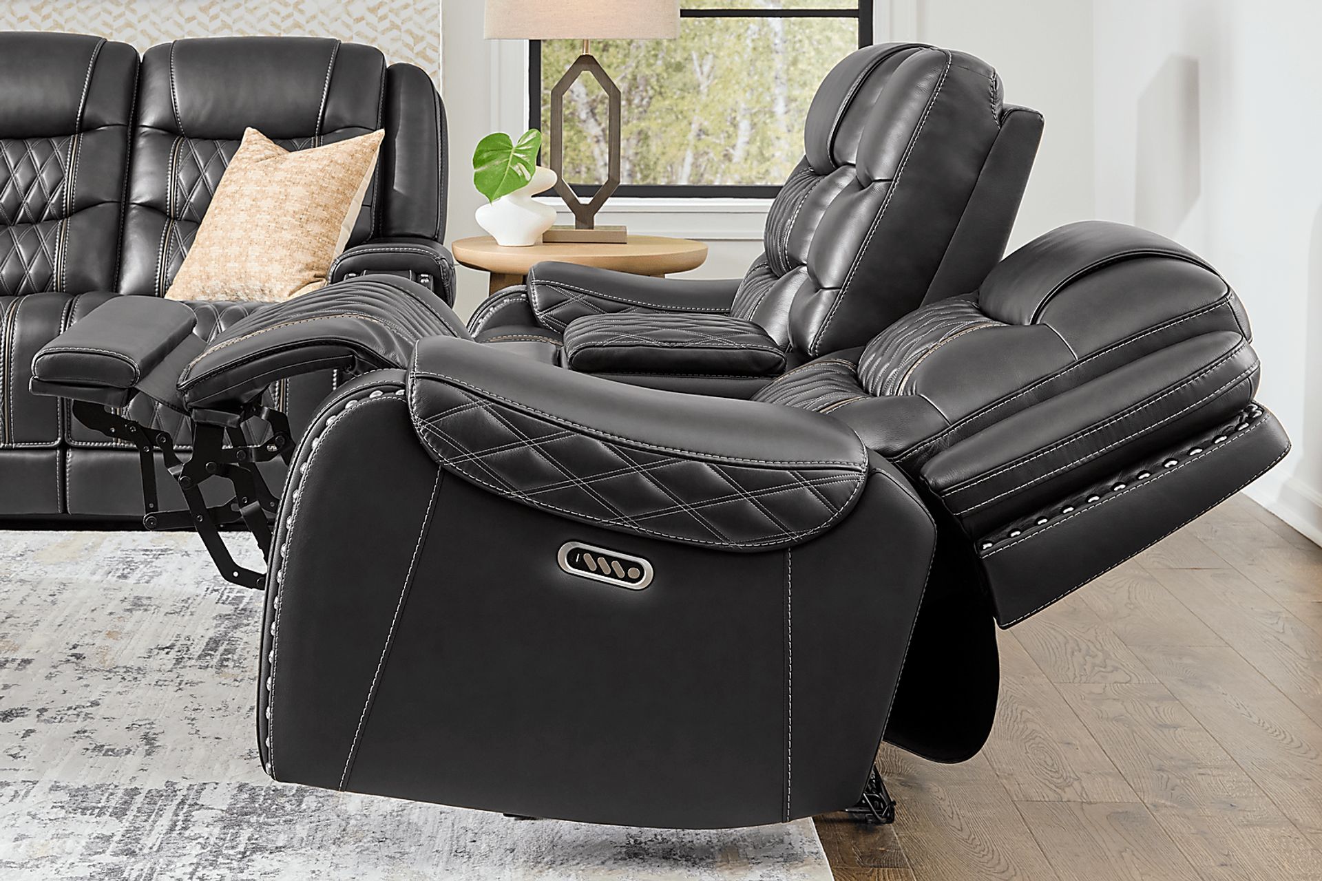 Marquee Black Leather Triple Power Reclining Loveseat - Image 3