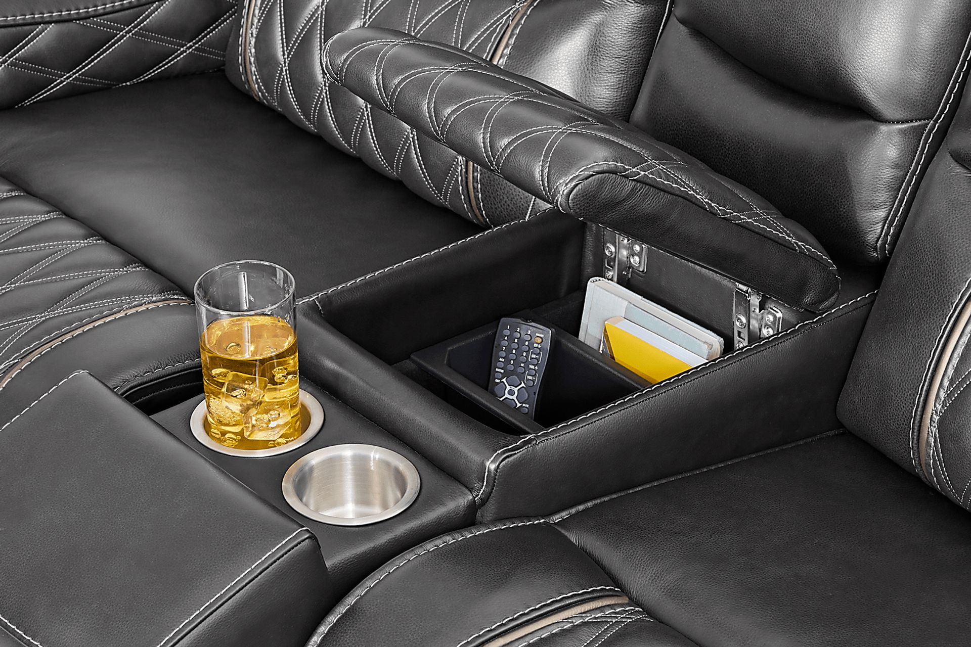 Marquee Black Leather Triple Power Reclining Loveseat - Image 6