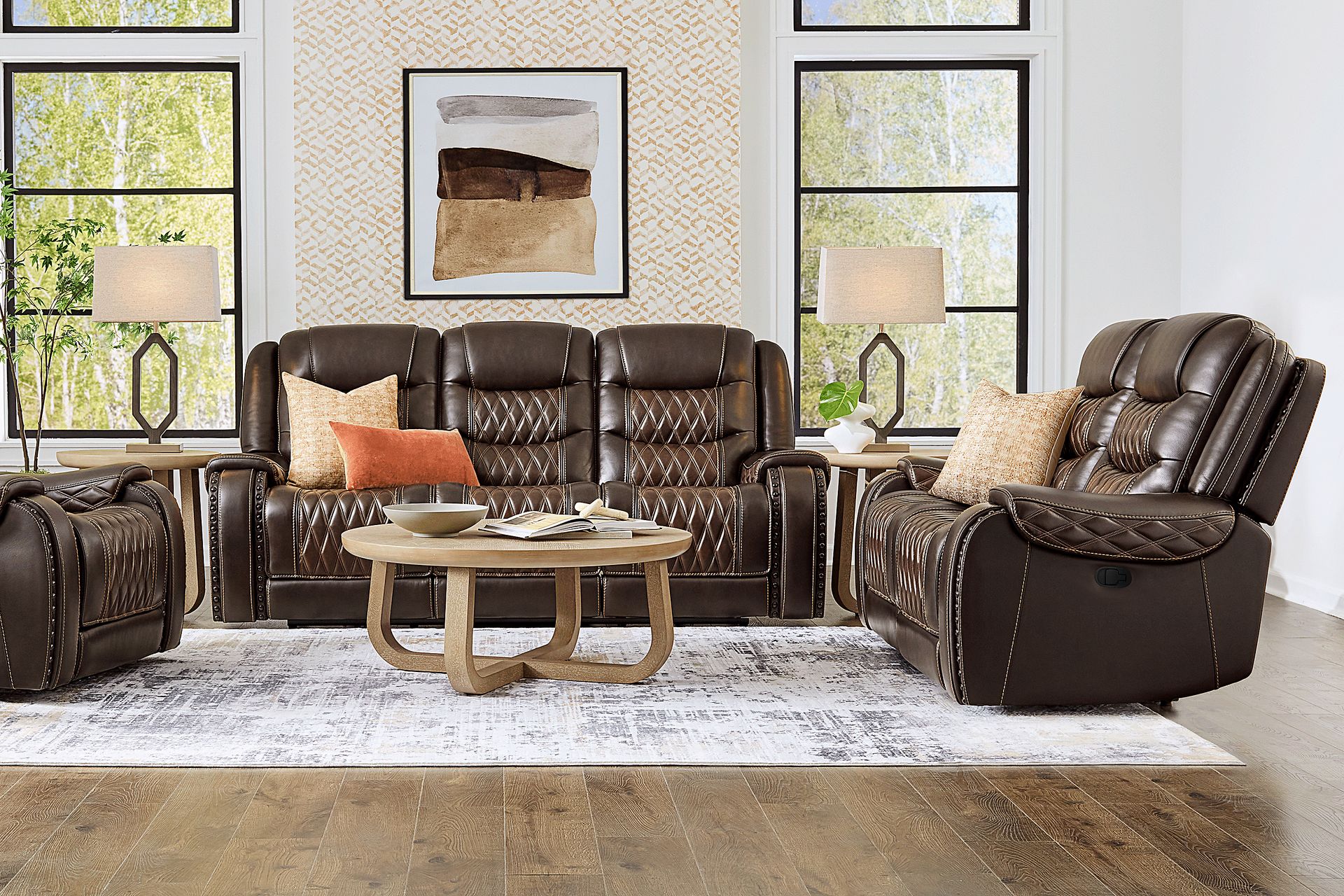 Marquee Brown 2 Pc Leather Triple Power Living Room with Reclining Loveseat - Image 1