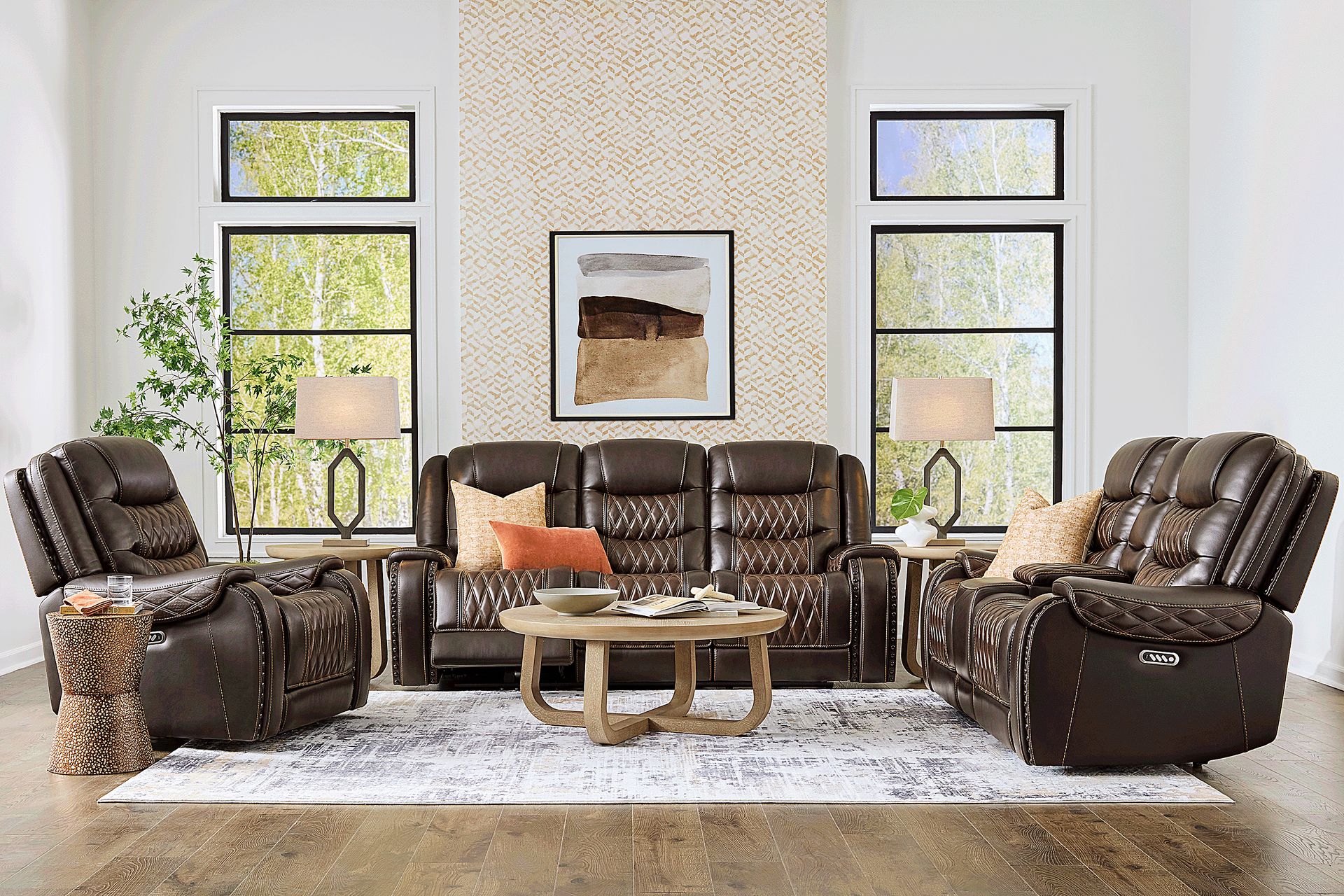 Marquee Brown 5 Pc Leather Triple Power Reclining Living Room - Image 1