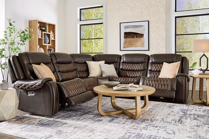 Marquee Brown 5 Pc Leather Triple Power Reclining Sectional