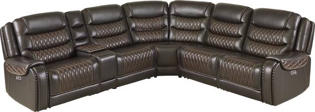 Marquee Brown 6 Pc Leather Triple Power Reclining Sectional - Thumbnail - Image 3