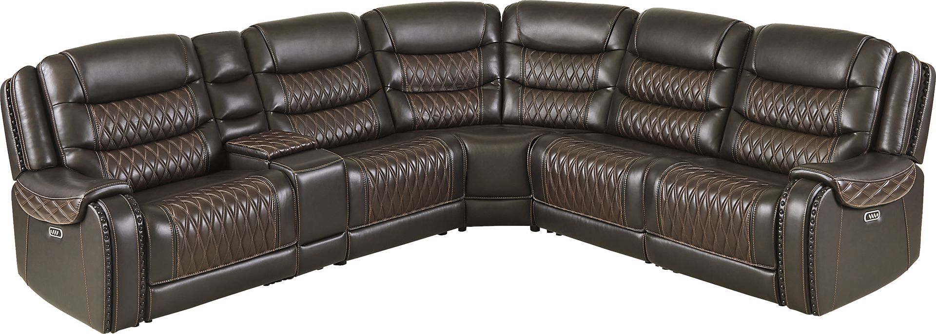 Marquee Brown 6 Pc Leather Triple Power Reclining Sectional - Image 3