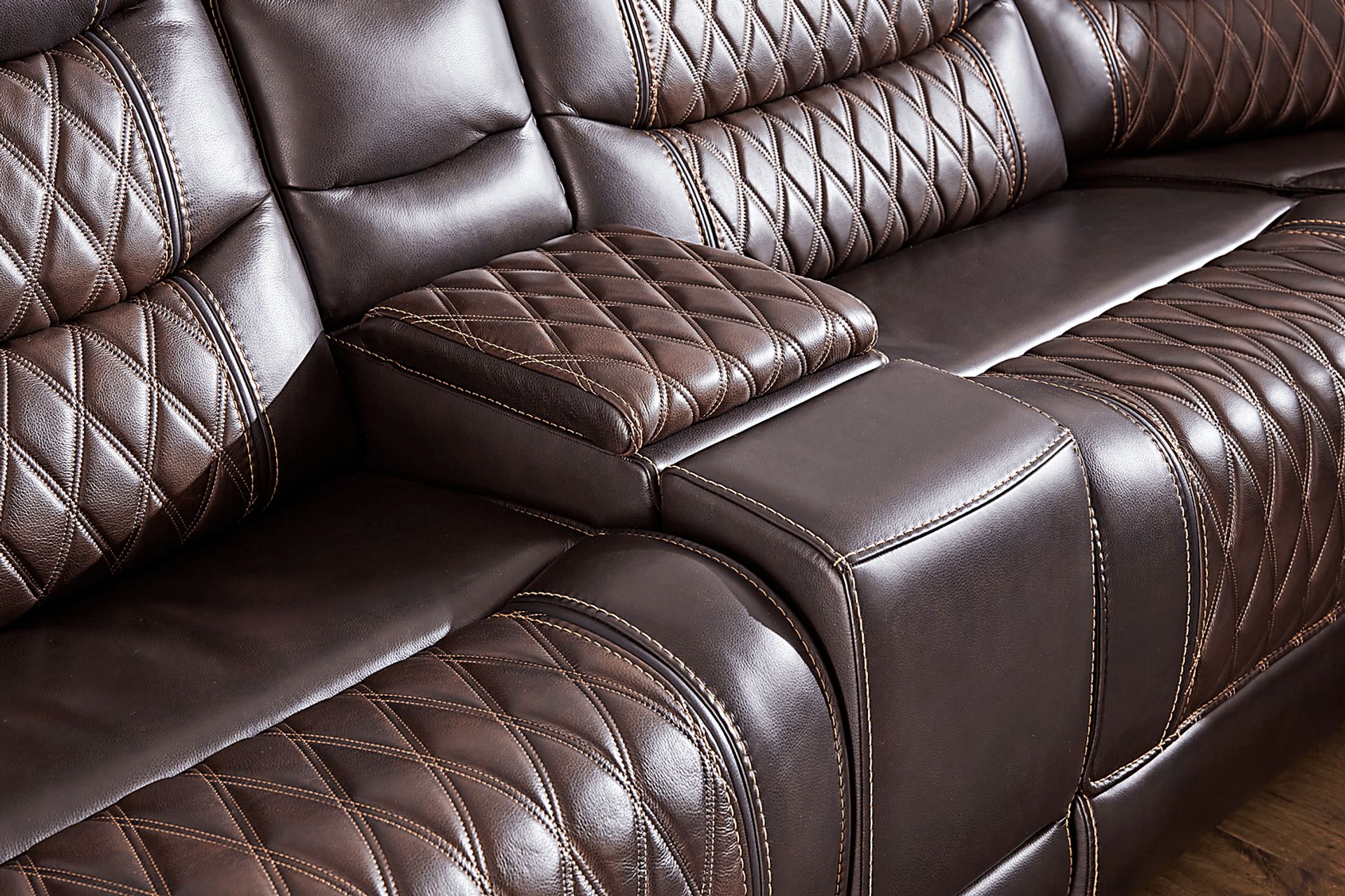 Marquee Brown 6 Pc Leather Triple Power Reclining Sectional - Image 6