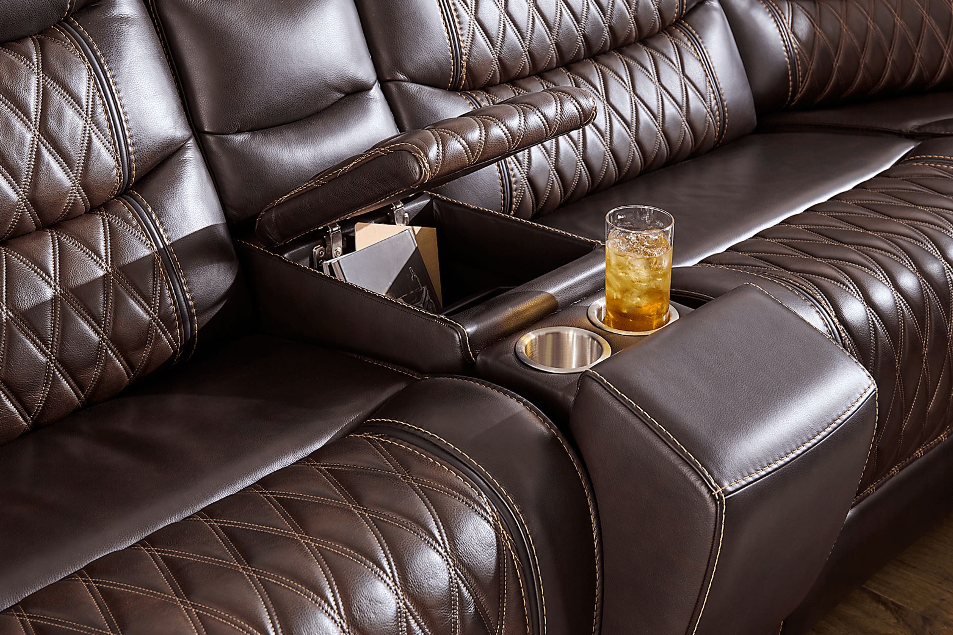 Marquee Brown 6 Pc Leather Triple Power Reclining Sectional - Image 8