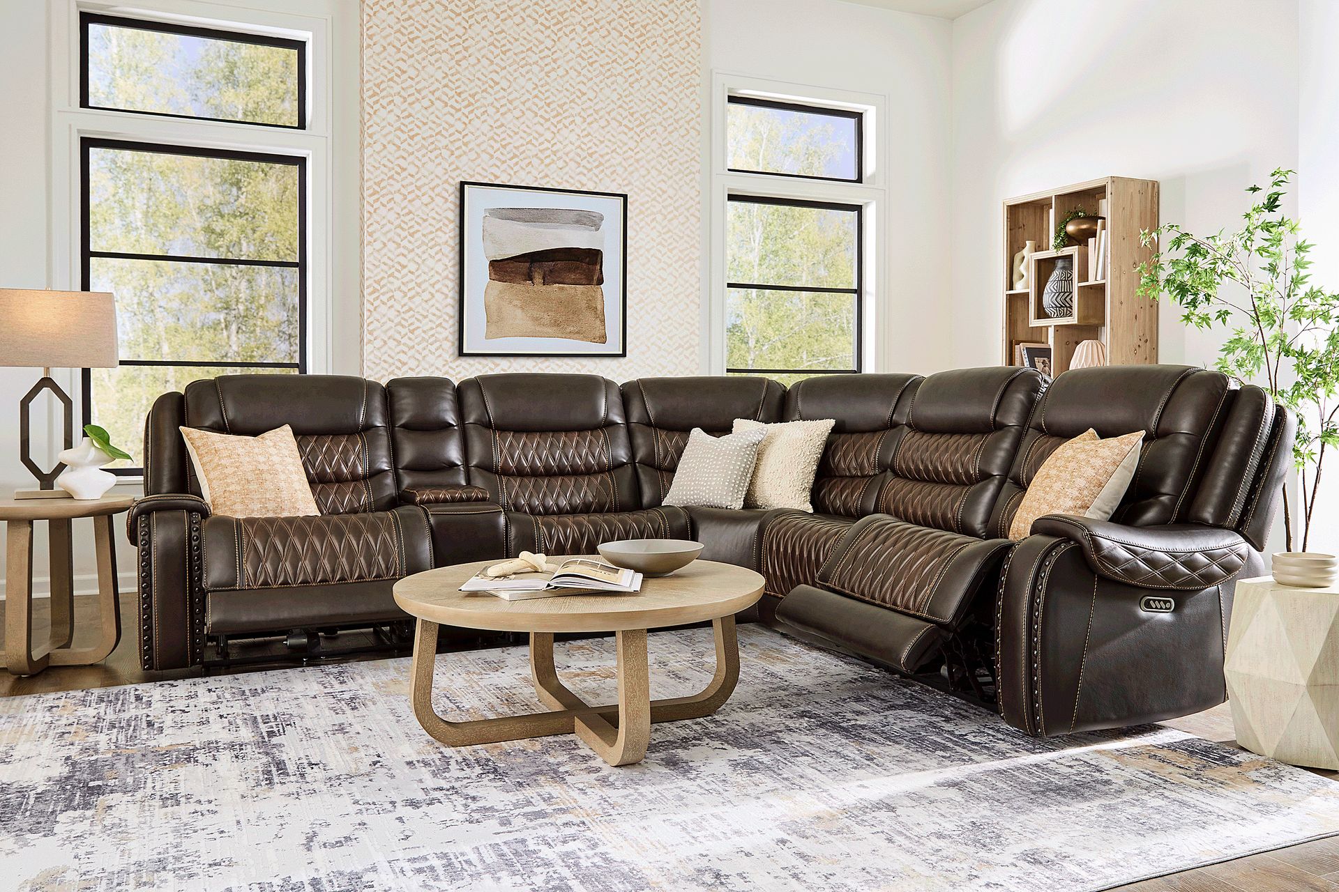 Marquee Brown 6 Pc Leather Triple Power Reclining Sectional - Image 2