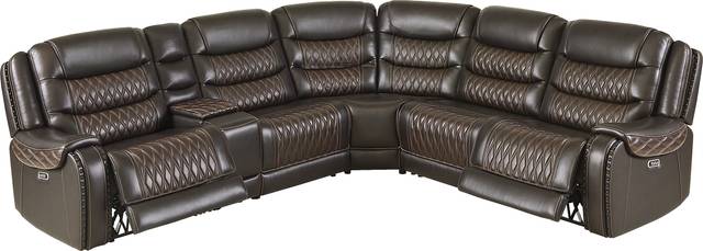 Marquee Brown 6 Pc Leather Triple Power Reclining Sectional - Thumbnail - Image 1