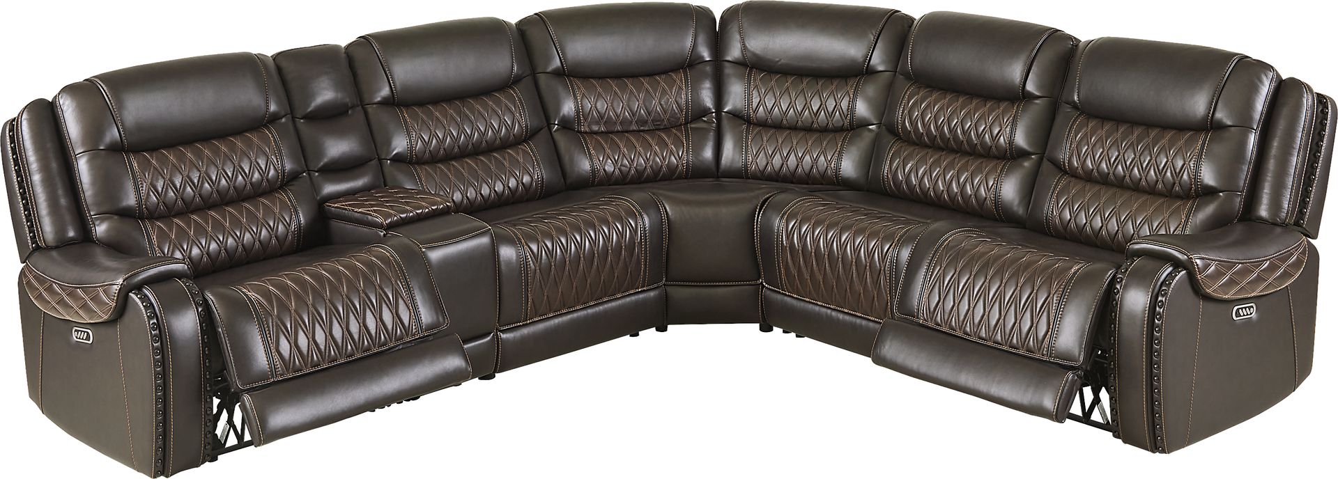 Marquee Brown 6 Pc Leather Triple Power Reclining Sectional - Image 1