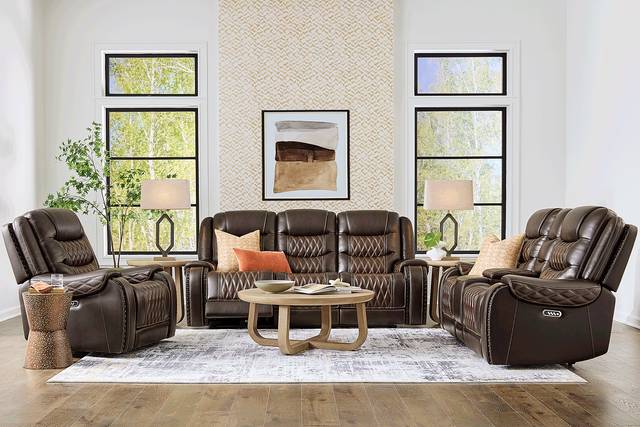 Marquee Brown 7 Pc Leather Triple Power Reclining Living Room - Thumbnail - Image 1