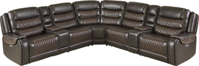 Marquee Brown 7 Pc Leather Triple Power Reclining Sectional - Thumbnail - Image 3