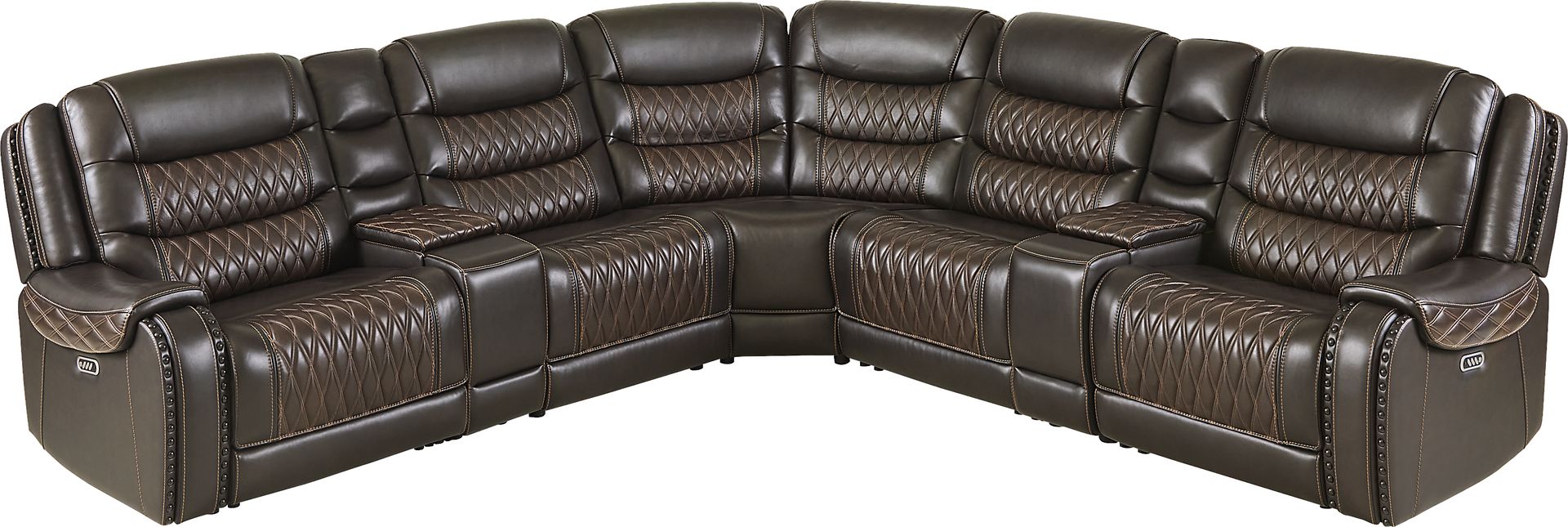 Marquee Brown 7 Pc Leather Triple Power Reclining Sectional - Image 3