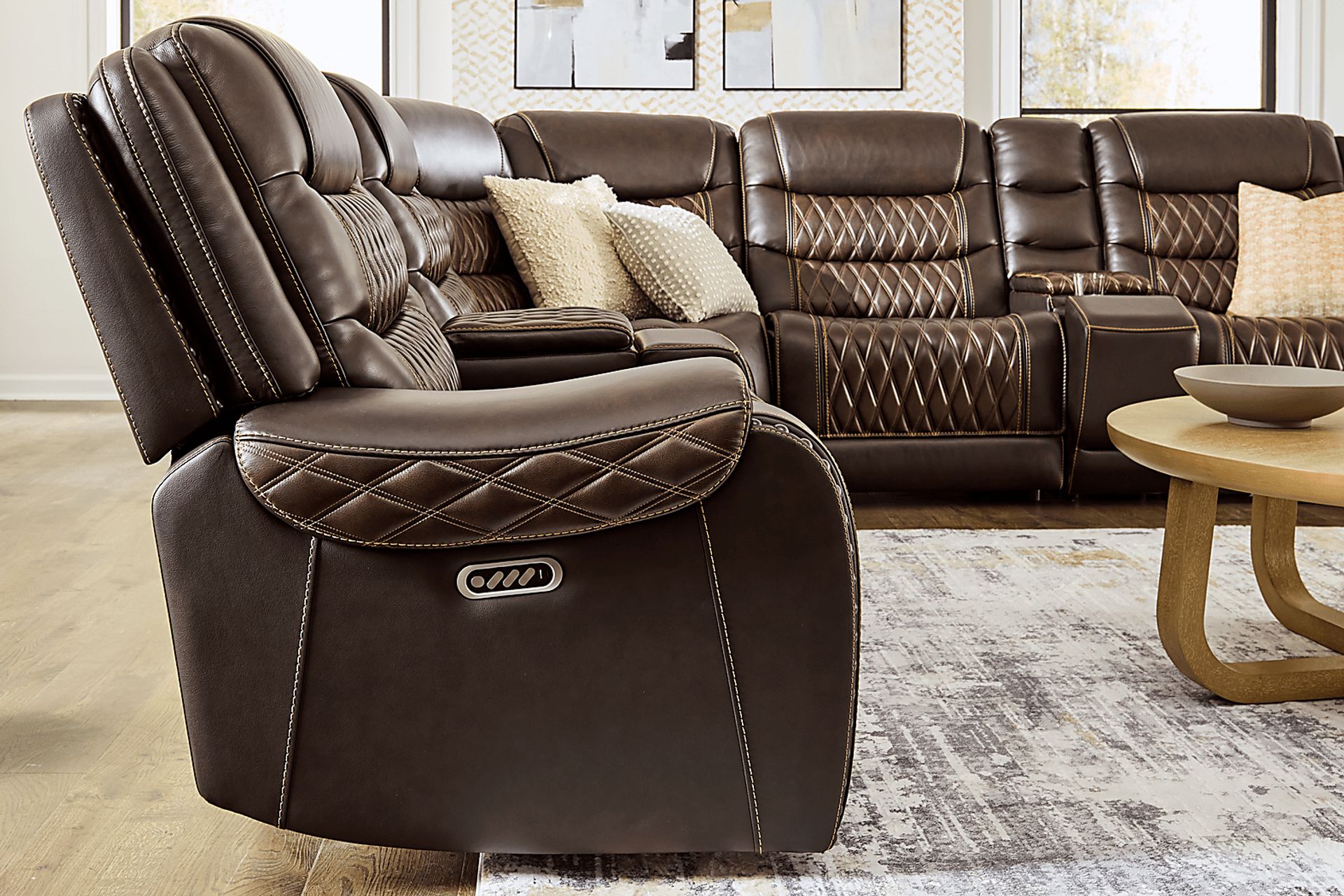 Marquee Brown 7 Pc Leather Triple Power Reclining Sectional - Image 4