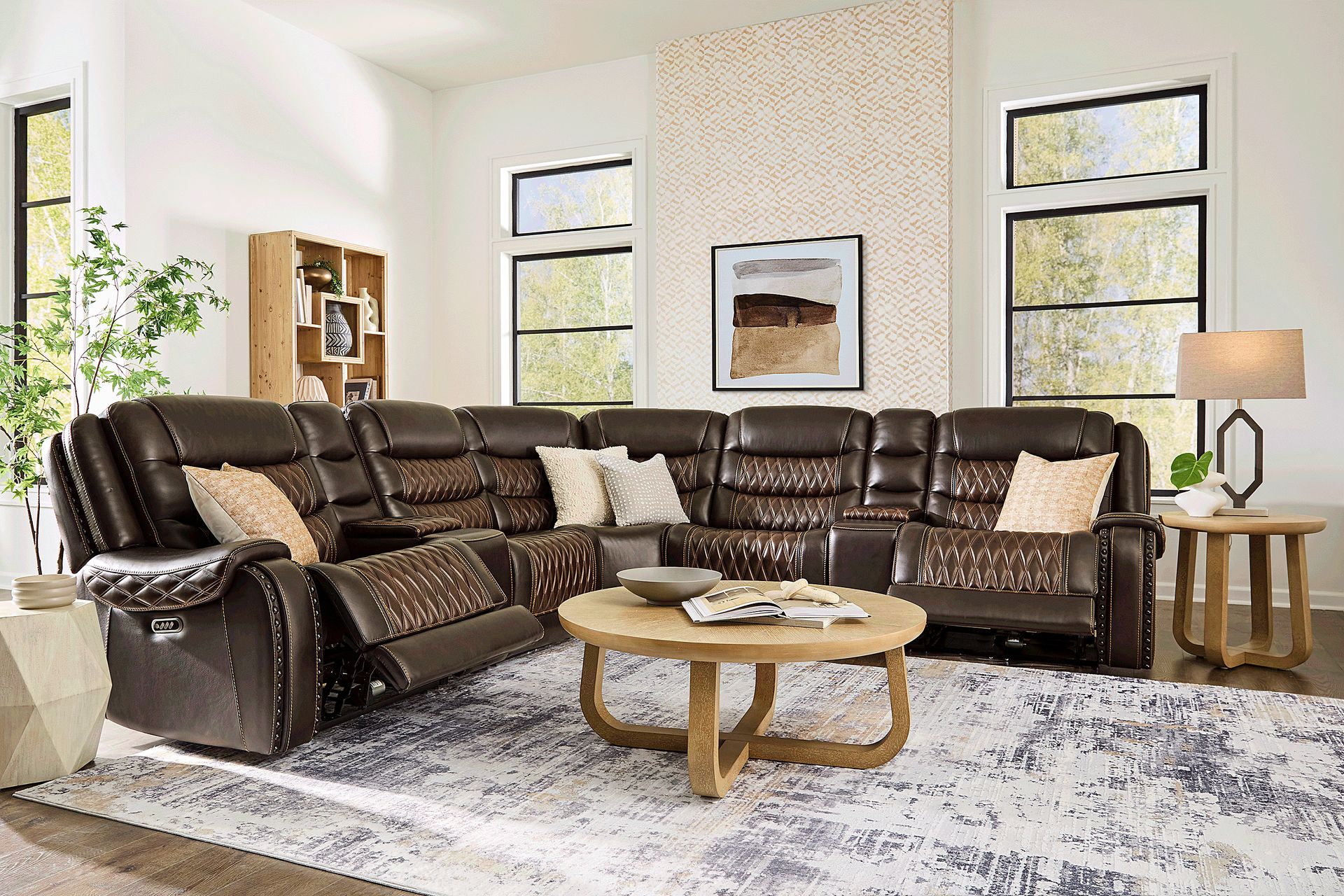 Marquee Brown 7 Pc Leather Triple Power Reclining Sectional - Image 2