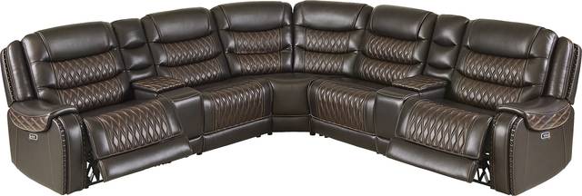 Marquee Brown 7 Pc Leather Triple Power Reclining Sectional - Thumbnail - Image 1