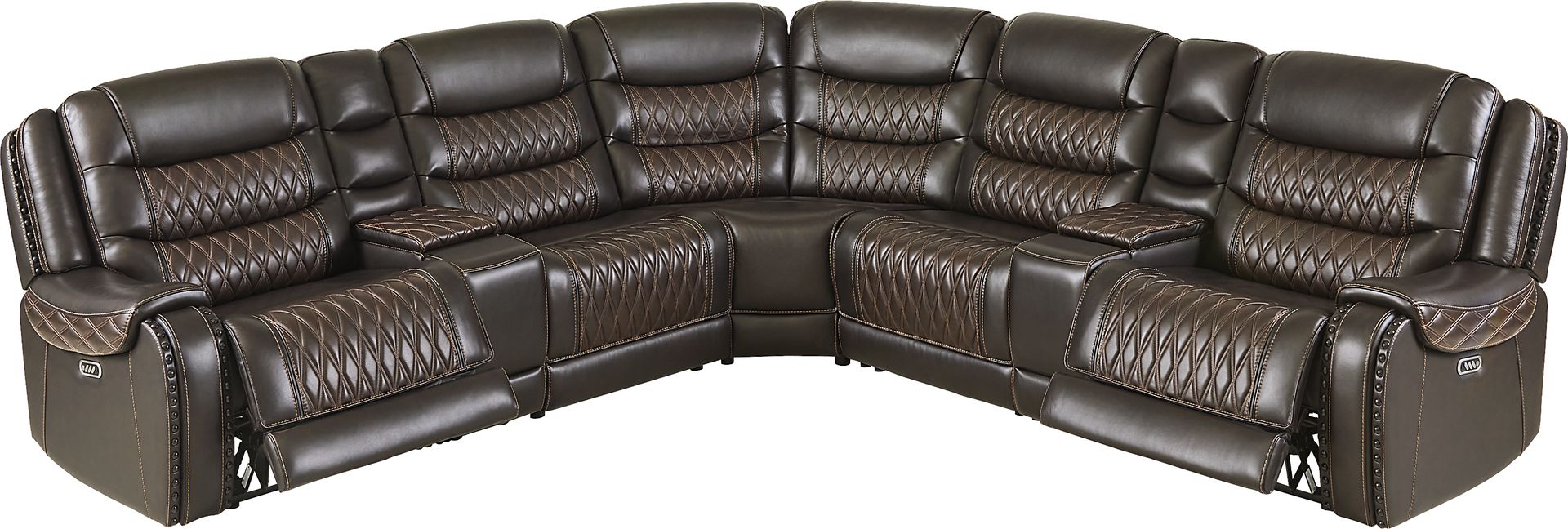 Marquee Brown 7 Pc Leather Triple Power Reclining Sectional - Image 1