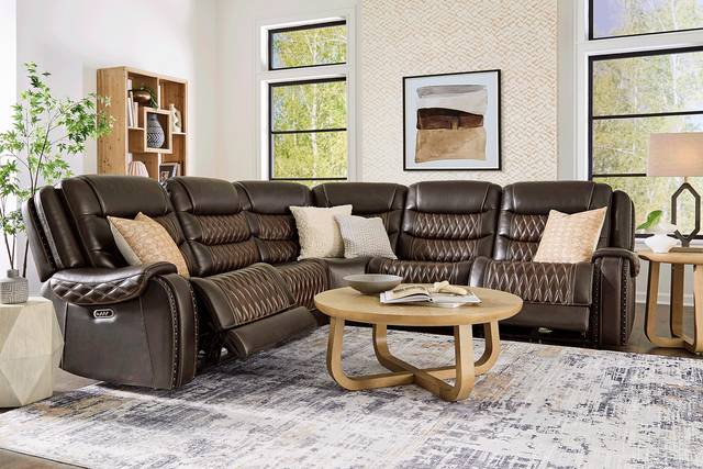 Marquee Brown 8 Pc Leather Triple Power Reclining Sectional Living Room - Thumbnail - Image 1
