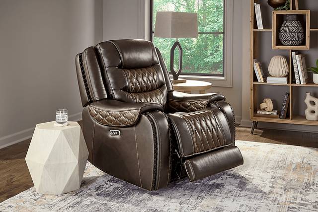 Marquee Brown Leather Triple Power Recliner - Thumbnail - Image 4