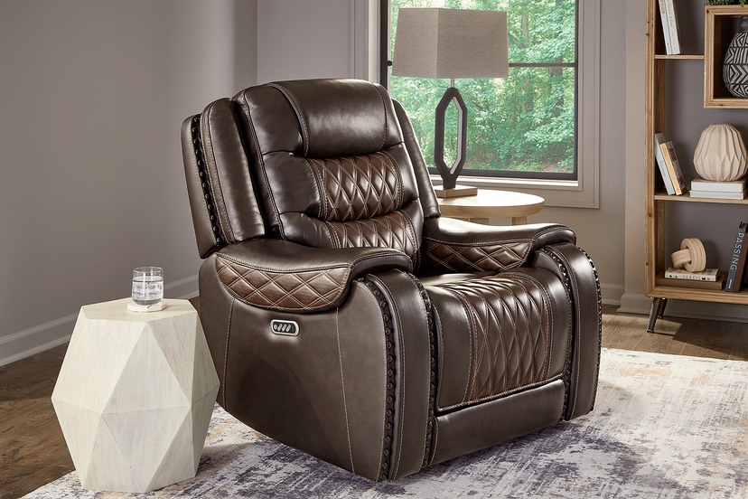 Marquee Brown Leather Triple Power Recliner