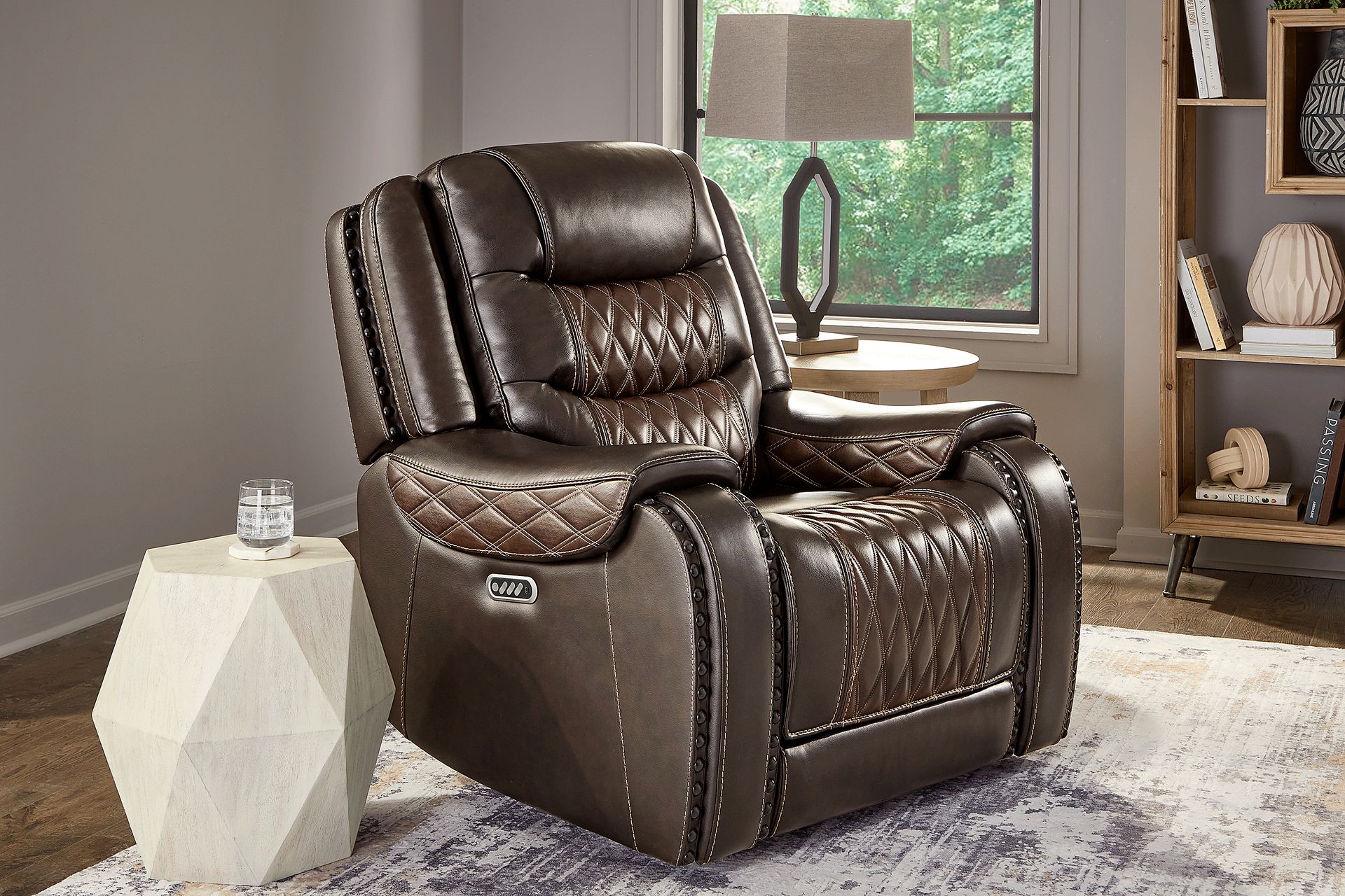Marquee Brown Leather Triple Power Recliner - Image 2