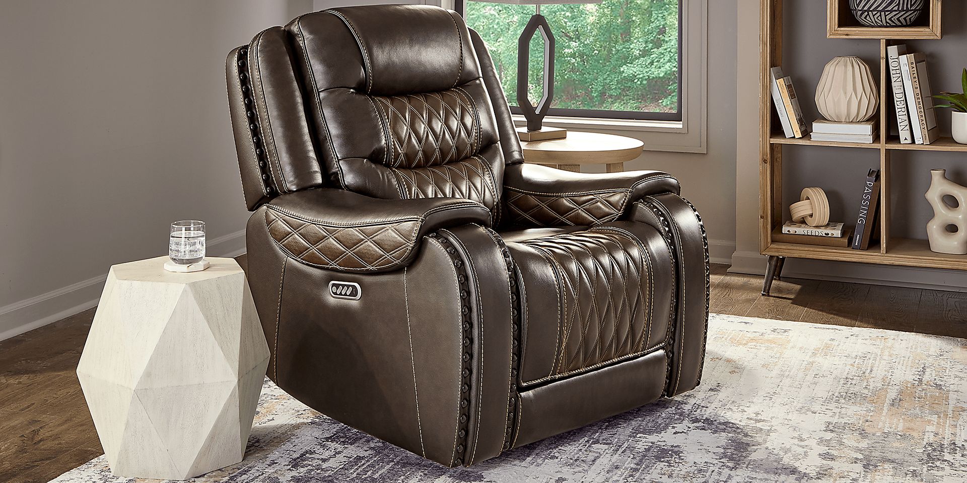 Marquee Brown 3 Pc Leather Triple Power Living Room with Reclining Loveseat - Image 10