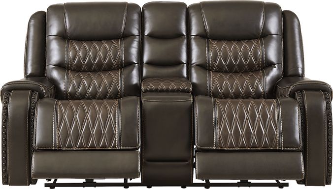 Marquee Brown Leather Triple Power Reclining Loveseat