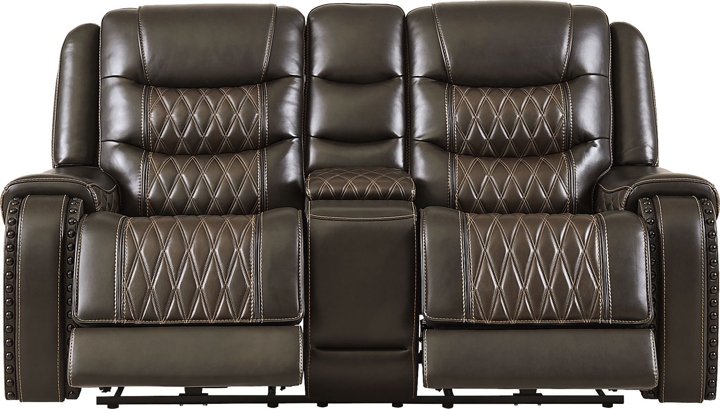 Marquee Brown Leather Triple Power Reclining Loveseat